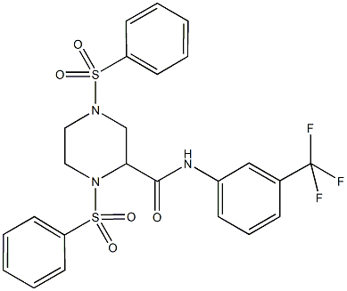 1,4-bis(phenylsulfonyl)-N-[3-(trifluoromethyl)phenyl]-2-piperazinecarboxamide Structure