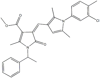 methyl 4-{[1-(3-chloro-4-methylphenyl)-2,5-dimethyl-1H-pyrrol-3-yl]methylene}-2-methyl-5-oxo-1-(1-phenylethyl)-4,5-dihydro-1H-pyrrole-3-carboxylate,473638-32-3,结构式