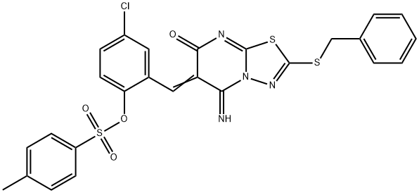 2-[(2-(benzylsulfanyl)-5-imino-7-oxo-5H-[1,3,4]thiadiazolo[3,2-a]pyrimidin-6(7H)-ylidene)methyl]-4-chlorophenyl 4-methylbenzenesulfonate Struktur