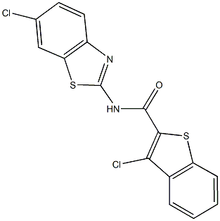 3-chloro-N-(6-chloro-1,3-benzothiazol-2-yl)-1-benzothiophene-2-carboxamide,476293-78-4,结构式