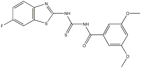 N-(3,5-dimethoxybenzoyl)-N'-(6-fluoro-1,3-benzothiazol-2-yl)thiourea 化学構造式