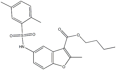 butyl 5-{[(2,5-dimethylphenyl)sulfonyl]amino}-2-methyl-1-benzofuran-3-carboxylate Struktur