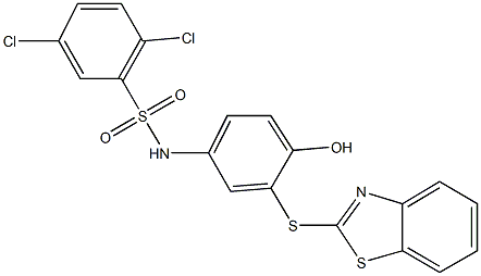 N-[3-(1,3-benzothiazol-2-ylsulfanyl)-4-hydroxyphenyl]-2,5-dichlorobenzenesulfonamide,477499-05-1,结构式