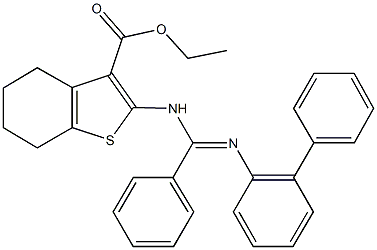 ethyl 2-{[([1,1'-biphenyl]-2-ylimino)(phenyl)methyl]amino}-4,5,6,7-tetrahydro-1-benzothiophene-3-carboxylate Structure