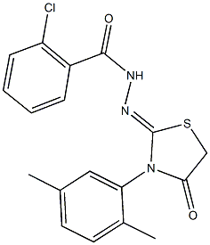 2-chloro-N'-[3-(2,5-dimethylphenyl)-4-oxo-1,3-thiazolidin-2-ylidene]benzohydrazide,478340-86-2,结构式
