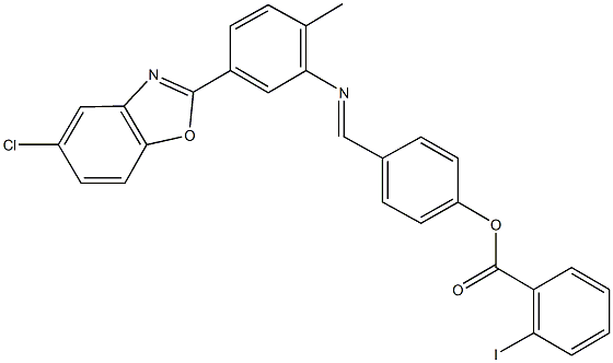 4-({[5-(5-chloro-1,3-benzoxazol-2-yl)-2-methylphenyl]imino}methyl)phenyl 2-iodobenzoate Structure