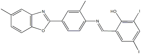 2,4-diiodo-6-({[2-methyl-4-(5-methyl-1,3-benzoxazol-2-yl)phenyl]imino}methyl)phenol,479349-15-0,结构式