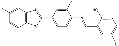 4-chloro-2-({[2-methyl-4-(5-methyl-1,3-benzoxazol-2-yl)phenyl]imino}methyl)phenol Struktur