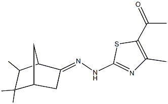 5,5,6-trimethylbicyclo[2.2.1]heptan-2-one (5-acetyl-4-methyl-1,3-thiazol-2-yl)hydrazone 化学構造式