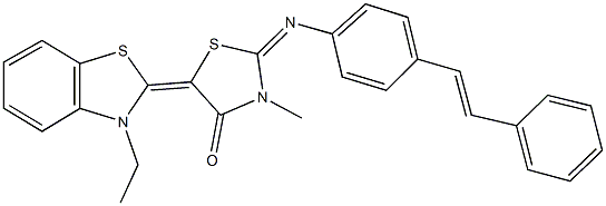 5-(3-ethyl-1,3-benzothiazol-2(3H)-ylidene)-3-methyl-2-{[4-(2-phenylvinyl)phenyl]imino}-1,3-thiazolidin-4-one 结构式