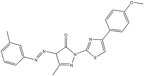 2-[4-(4-methoxyphenyl)-1,3-thiazol-2-yl]-5-methyl-4-[(3-methylphenyl)diazenyl]-2,4-dihydro-3H-pyrazol-3-one Struktur