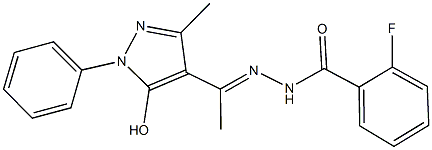 2-fluoro-N'-[1-(5-hydroxy-3-methyl-1-phenyl-1H-pyrazol-4-yl)ethylidene]benzohydrazide 结构式