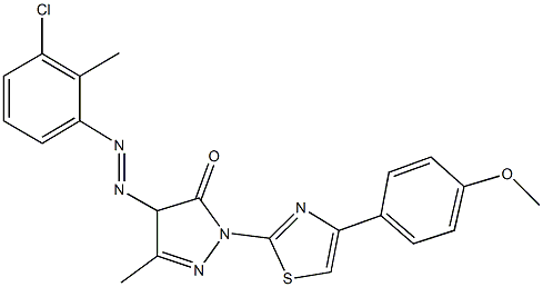 4-[(3-chloro-2-methylphenyl)diazenyl]-2-[4-(4-methoxyphenyl)-1,3-thiazol-2-yl]-5-methyl-2,4-dihydro-3H-pyrazol-3-one Struktur