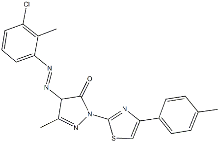 4-[(3-chloro-2-methylphenyl)diazenyl]-5-methyl-2-[4-(4-methylphenyl)-1,3-thiazol-2-yl]-2,4-dihydro-3H-pyrazol-3-one 化学構造式