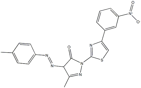 2-(4-{3-nitrophenyl}-1,3-thiazol-2-yl)-5-methyl-4-[(4-methylphenyl)diazenyl]-2,4-dihydro-3H-pyrazol-3-one Struktur