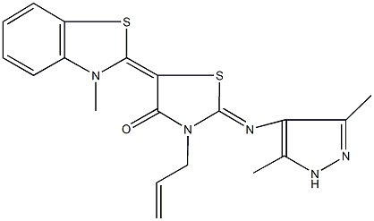 3-allyl-2-[(3,5-dimethyl-1H-pyrazol-4-yl)imino]-5-(3-methyl-1,3-benzothiazol-2(3H)-ylidene)-1,3-thiazolidin-4-one,481703-77-9,结构式