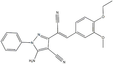 5-amino-3-[1-cyano-2-(4-ethoxy-3-methoxyphenyl)vinyl]-1-phenyl-1H-pyrazole-4-carbonitrile Struktur
