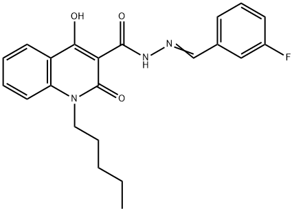 N'-(3-fluorobenzylidene)-4-hydroxy-2-oxo-1-pentyl-1,2-dihydro-3-quinolinecarbohydrazide Structure