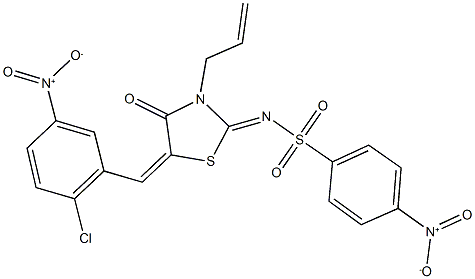 N-(3-allyl-5-{2-chloro-5-nitrobenzylidene}-4-oxo-1,3-thiazolidin-2-ylidene)-4-nitrobenzenesulfonamide Struktur