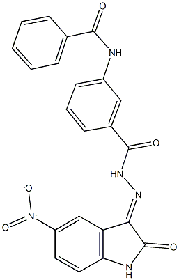 N-{3-[(2-{5-nitro-2-oxo-1,2-dihydro-3H-indol-3-ylidene}hydrazino)carbonyl]phenyl}benzamide 结构式