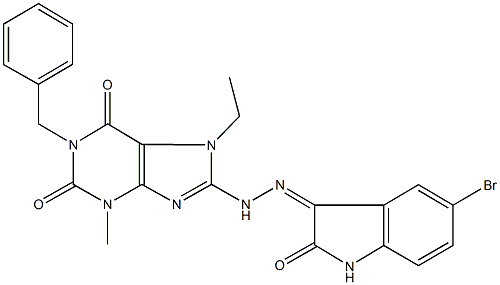 1-benzyl-8-[2-(5-bromo-2-oxo-1,2-dihydro-3H-indol-3-ylidene)hydrazino]-7-ethyl-3-methyl-3,7-dihydro-1H-purine-2,6-dione,482573-71-7,结构式