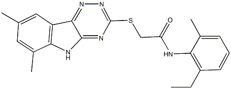 2-[(6,8-dimethyl-5H-[1,2,4]triazino[5,6-b]indol-3-yl)sulfanyl]-N-(2-ethyl-6-methylphenyl)acetamide 结构式