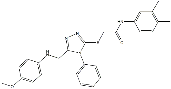 N-(3,4-dimethylphenyl)-2-({5-[(4-methoxyanilino)methyl]-4-phenyl-4H-1,2,4-triazol-3-yl}sulfanyl)acetamide 结构式