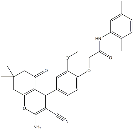 2-[4-(2-amino-3-cyano-7,7-dimethyl-5-oxo-5,6,7,8-tetrahydro-4H-chromen-4-yl)-2-methoxyphenoxy]-N-(2,5-dimethylphenyl)acetamide Structure