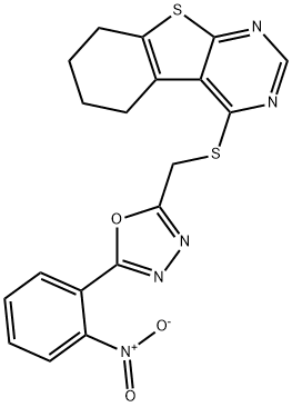 4-{[(5-{2-nitrophenyl}-1,3,4-oxadiazol-2-yl)methyl]sulfanyl}-5,6,7,8-tetrahydro[1]benzothieno[2,3-d]pyrimidine 结构式