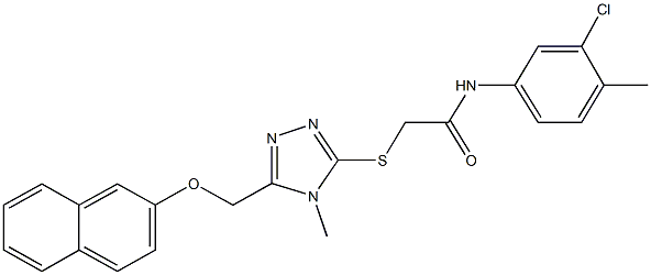 N-(3-chloro-4-methylphenyl)-2-({4-methyl-5-[(2-naphthyloxy)methyl]-4H-1,2,4-triazol-3-yl}sulfanyl)acetamide,482643-87-8,结构式