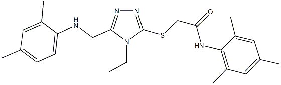 2-({5-[(2,4-dimethylanilino)methyl]-4-ethyl-4H-1,2,4-triazol-3-yl}sulfanyl)-N-mesitylacetamide 化学構造式