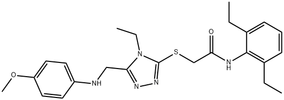 N-(2,6-diethylphenyl)-2-({4-ethyl-5-[(4-methoxyanilino)methyl]-4H-1,2,4-triazol-3-yl}sulfanyl)acetamide 化学構造式