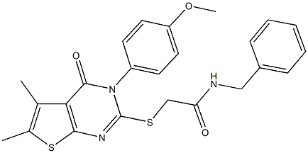 N-benzyl-2-{[3-(4-methoxyphenyl)-5,6-dimethyl-4-oxo-3,4-dihydrothieno[2,3-d]pyrimidin-2-yl]sulfanyl}acetamide Struktur