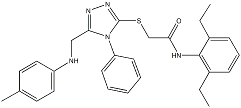 N-(2,6-diethylphenyl)-2-{[4-phenyl-5-(4-toluidinomethyl)-4H-1,2,4-triazol-3-yl]sulfanyl}acetamide Struktur