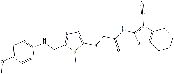 N-(3-cyano-4,5,6,7-tetrahydro-1-benzothien-2-yl)-2-({5-[(4-methoxyanilino)methyl]-4-methyl-4H-1,2,4-triazol-3-yl}sulfanyl)acetamide Struktur