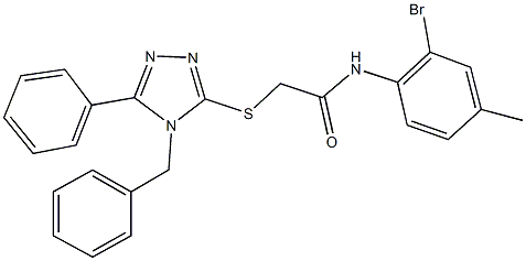 2-[(4-benzyl-5-phenyl-4H-1,2,4-triazol-3-yl)sulfanyl]-N-(2-bromo-4-methylphenyl)acetamide Struktur