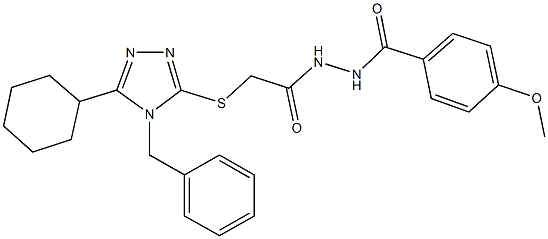 2-[(4-benzyl-5-cyclohexyl-4H-1,2,4-triazol-3-yl)sulfanyl]-N'-(4-methoxybenzoyl)acetohydrazide Struktur