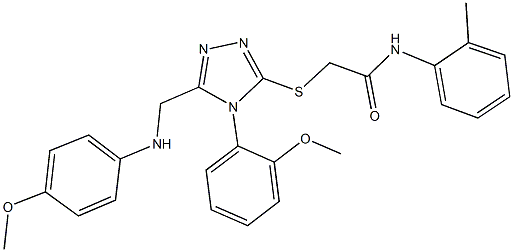 2-{[5-[(4-methoxyanilino)methyl]-4-(2-methoxyphenyl)-4H-1,2,4-triazol-3-yl]sulfanyl}-N-(2-methylphenyl)acetamide 化学構造式