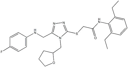 N-(2,6-diethylphenyl)-2-{[5-[(4-fluoroanilino)methyl]-4-(tetrahydro-2-furanylmethyl)-4H-1,2,4-triazol-3-yl]sulfanyl}acetamide Struktur