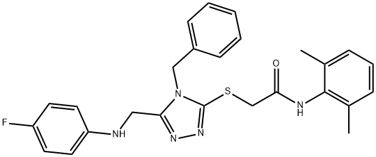 2-({4-benzyl-5-[(4-fluoroanilino)methyl]-4H-1,2,4-triazol-3-yl}sulfanyl)-N-(2,6-dimethylphenyl)acetamide Struktur