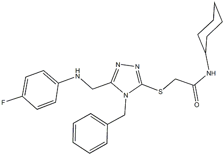 2-({4-benzyl-5-[(4-fluoroanilino)methyl]-4H-1,2,4-triazol-3-yl}sulfanyl)-N-cyclohexylacetamide Struktur