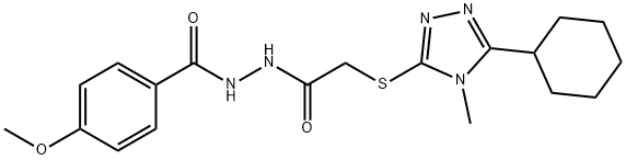 2-[(5-cyclohexyl-4-methyl-4H-1,2,4-triazol-3-yl)sulfanyl]-N'-(4-methoxybenzoyl)acetohydrazide Structure