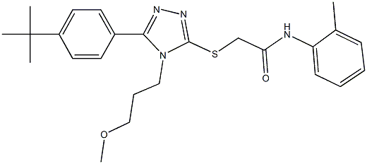 2-{[5-(4-tert-butylphenyl)-4-(3-methoxypropyl)-4H-1,2,4-triazol-3-yl]sulfanyl}-N-(2-methylphenyl)acetamide 化学構造式