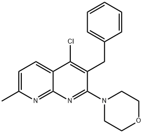 3-benzyl-4-chloro-7-methyl-2-(4-morpholinyl)[1,8]naphthyridine Struktur