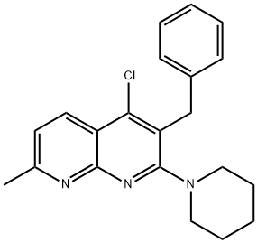 3-benzyl-4-chloro-7-methyl-2-(1-piperidinyl)[1,8]naphthyridine,483342-57-0,结构式