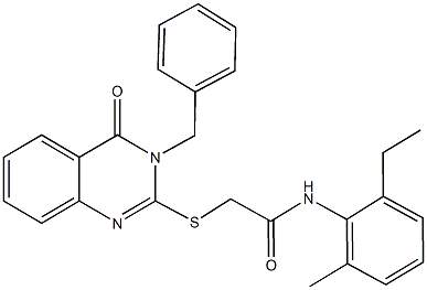 2-[(3-benzyl-4-oxo-3,4-dihydro-2-quinazolinyl)sulfanyl]-N-(2-ethyl-6-methylphenyl)acetamide Struktur