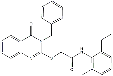 2-[(3-benzyl-4-oxo-3,4-dihydro-2-quinazolinyl)sulfanyl]-N-(2-ethyl-6-methylphenyl)acetamide,483350-68-1,结构式