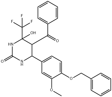 5-benzoyl-6-[4-(benzyloxy)-3-methoxyphenyl]-4-hydroxy-4-(trifluoromethyl)tetrahydropyrimidin-2(1H)-one Structure