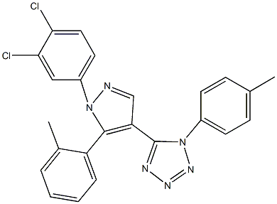 5-[1-(3,4-dichlorophenyl)-5-(2-methylphenyl)-1H-pyrazol-4-yl]-1-(4-methylphenyl)-1H-tetraazole Struktur