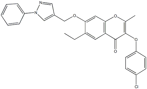 3-(4-chlorophenoxy)-6-ethyl-2-methyl-7-[(1-phenyl-1H-pyrazol-4-yl)methoxy]-4H-chromen-4-one 化学構造式